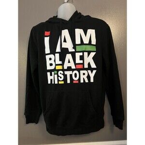 I Am Black History Hoodie Mens Medium Black Graphic Pullover Kangaroo Pocket